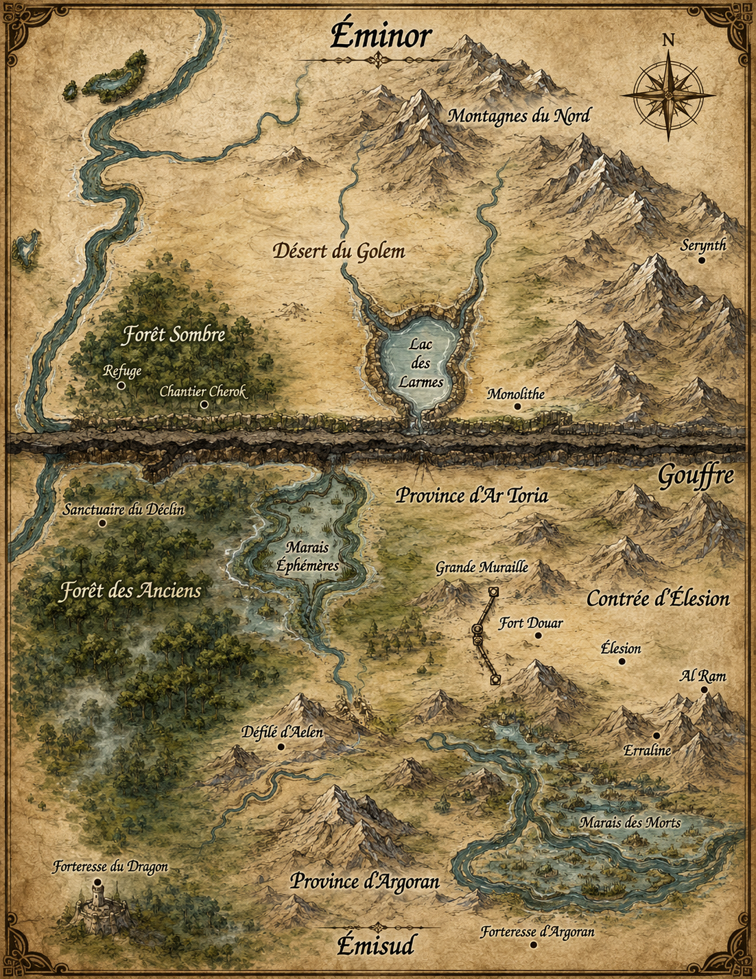 Carte du monde d'Éminor et Émisud